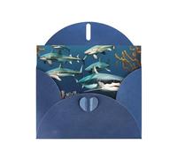 Cartes de vœux avec enveloppe bleue avec motif unique requins sous la mer pour écrire vos bénédictions pour diverses fêtes