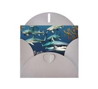 Cartes de vœux avec enveloppe grise avec motif unique requins sous la mer pour écrire vos bénédictions pour diverses fêtes