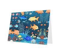 Cartes de vœux avec enveloppes, motif monde de poissons sous-marins, cartes vierges à faire soi-même pour Noël, anniversaire, remerciement