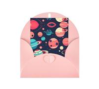 Cartes de vœux avec enveloppes - Motif planètes spatiales - Avec boucle verticale - Papier nacré vierge