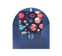 Cartes de vœux avec enveloppes - Motif planètes spatiales - Avec boucle verticale - Papier nacré vierge