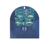 Cartes de vœux avec enveloppes, motif poissons de l'océan, boucle d'amour verticale, papier nacré vierge, emballage de vacances