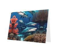 Cartes de vœux avec enveloppes, motif requin sous-marin, corail, cartes vierges à faire soi-même pour Noël, anniversaire, remerciement