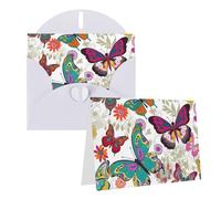 Cartes de vœux avec enveloppes vierges à moitié pliées, cartes d'anniversaire, cartes de remerciement, motif floral blanc, papillons colorés, cartes de vœux pour remise de diplôme, vacances