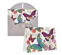 Cartes de vœux avec enveloppes vierges à moitié pliées, cartes d'anniversaire, cartes de remerciement, motif floral blanc, papillons colorés, cartes de vœux pour remise de diplôme, vacances