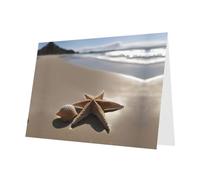 Cartes de vœux avec étoiles de mer, coquillages, plage de sable - Cartes de remerciement, cartes d'invitation pour fêtes festives