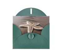Cartes de vœux avec imprimé étoile de mer de plage vert foncé 15,2 x 10,2 cm avec enveloppe | Parfait pour écrire des vœux et des notes de remerciement