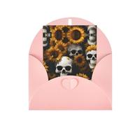Cartes de vœux avec motif tête de mort et tournesol Halloween avec enveloppes, boucle d'amour verticale, emballage en papier nacré vierge