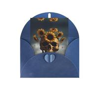 Cartes de vœux avec motif tête de mort et tournesol Halloween avec enveloppes, boucle d'amour verticale, emballage en papier nacré vierge