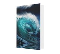 Cartes de vœux élégantes bleues - Belles cartes vierges imprimées vagues de l'océan pour anniversaire, mariage, Saint-Valentin