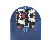 Cartes de vœux élégantes bleues - Deux grues chrysanthèmes imprimées cartes vierges pour anniversaire, mariage, Saint-Valentin