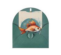 Cartes de vœux élégantes vert foncé - Belles cartes vierges imprimées de poissons pour anniversaire, mariage, Saint-Valentin