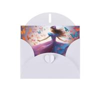 Cartes de vœux en papier blanc nacré 10,2 x 15,2 cm YYHHAOFA Girl Dance Butterfly pour Noël, anniversaire, anniversaire de mariage et invitations de fête