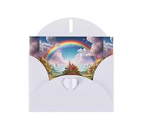 Cartes de vœux en papier blanc nacré 10,2 x 15,2 cm YYHHAOFA Little World Under the Rainbow Pattern Cartes de vœux pour Noël, anniversaire, anniversaire de mariage et invitations de fête