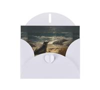 Cartes de vœux en papier blanc nacré 10,2 x 15,2 cm YYHHAOFA Motif lions de mer sur la côte pour Noël, anniversaire, anniversaire de mariage et invitations de fête