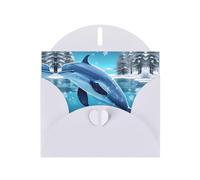 Cartes de vœux en papier blanc nacré 10,2 x 15,2 cm YYHHAOFA Winter The Dauphin pour Noël, anniversaire, anniversaire de mariage et invitations de fête