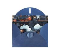 Cartes de vœux en papier nacré bleu 10,2 x 15,2 cm Motif train à vapeur YYHHAOFA pour Noël, anniversaire, anniversaire de mariage et invitations de fête