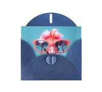 Cartes de vœux en papier nacré bleu 10,2 x 15,2 cm YYHHAOFA Hello Glasses Flamingo pour Noël, anniversaire, anniversaire de mariage et invitations de fête