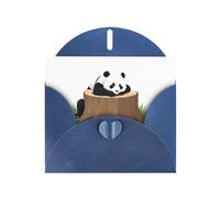 Cartes de vœux en papier nacré bleu 10,2 x 15,2 cm YYHHAOFA Panda couché sur une souche d'arbre - Cartes de vœux pour Noël, anniversaire, anniversaire de mariage et invitations de fête