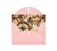Cartes de vœux en papier nacré rose 10,2 x 15,2 cm avec boussole MSRHIUEF et carte du vieux monde pour Noël, anniversaire, anniversaire de mariage et invitations de fête