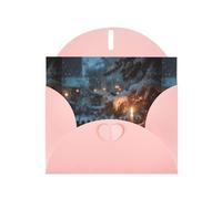 Cartes de vœux en papier nacré rose 10,2 x 15,2 cm YYHHAOFA The Lone Lamp Under the Cedars pour Noël, anniversaire, anniversaire de mariage et invitations de fête