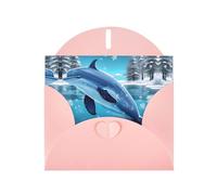 Cartes de vœux en papier nacré rose 10,2 x 15,2 cm YYHHAOFA Winter le dauphin pour Noël, anniversaire, anniversaire de mariage et invitations de fête