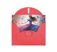 Cartes de vœux en papier nacré rouge 10,2 x 15,2 cm YYHHAOFA Girl Dance Butterfly pour Noël, anniversaire, anniversaire de mariage et invitations de fête
