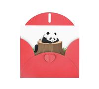 Cartes de vœux en papier nacré rouge 10,2 x 15,2 cm YYHHAOFA Panda couché sur une souche d'arbre - Cartes de vœux pour Noël, anniversaire, anniversaire de mariage et invitations de fête