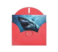 Cartes de vœux en papier nacré rouge 10,2 x 15,2 cm YYHHAOFA Superbe motif requin blanc pour Noël, anniversaire, anniversaire de mariage et invitations de fête