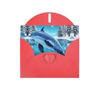 Cartes de vœux en papier nacré rouge 10,2 x 15,2 cm YYHHAOFA Winter le dauphin pour Noël, anniversaire, anniversaire de mariage et invitations de fête