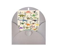 Cartes de vœux grises avec enveloppes - Lettres de l'alphabet d'apprentissage élégantes avec imprimé dinosaures, parfaites pour un anniversaire, un mariage, un anniversaire de mariage