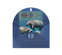 Cartes de vœux imprimées d'animaux lamantins avec enveloppes, boucle d'amour verticale vierge en papier perlé emballage vacances
