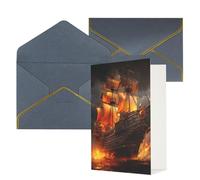 Cartes de vœux imprimées de bateau pirate pour toutes les occasions, intérieur vierge, avec enveloppe, adaptées pour les amis et la famille