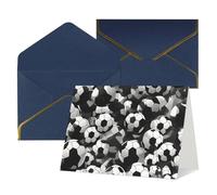 Cartes de vœux noires et blanches avec motif ballon de football, intérieur vierge, avec enveloppe, adaptées pour les amis et la famille