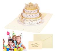 Cartes de vœux pop-up 3D Happy Birthday Pop Up Papier | Gâteau d'anniversaire 3D à trois couches de anniversaire, l'enveloppe comprend la papeterie en papier imprimé en feuille pour petite amie