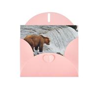 Cartes de vœux roses avec motif ours pêchant dans la rivière 15,2 x 10,2 cm avec enveloppe | Parfait pour écrire des vœux et des notes de remerciement