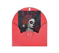 Cartes de vœux rouges avec enveloppes assorties - Cartes vierges imprimées « Day of the Dead Girl » pour anniversaire, mariage, Saint-Valentin
