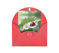 Cartes de vœux rouges élégantes - Motif coccinelle sur marguerite - Cartes vierges pour anniversaire, mariage, Saint-Valentin