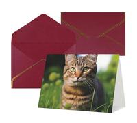 Cartes de vœux vierges avec enveloppes 17,5 x 11,5 cm pliantes « Thinking of You » - Chat tigré sur l'herbe - Carte d'invitation pour les vacances