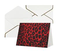 Cartes de vœux vierges avec enveloppes 17,5 x 11,5 cm pliantes « Thinking of You » - Motif léopard rouge - Carte d'invitation pour les vacances