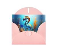 Cartes de vœux vierges avec enveloppes, imprimé hippocampe corail fond marin, cartes à faire soi-même pour Noël, anniversaire, remerciement