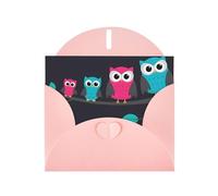 Cartes de vœux vierges avec motif hiboux mignons pour anniversaires, Saint-Valentin, fêtes, mariages, 10,2 x 15,2 cm, enveloppe rose