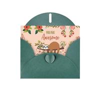Cartes de vœux vierges avec motif paresseux You Are Awesome pour anniversaires, Saint-Valentin, fêtes, mariages, 10,2 x 15,2 cm, enveloppe vert foncé