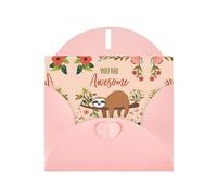 Cartes de vœux vierges avec motif paresseux You Are Awesome pour anniversaires, Saint-Valentin, fêtes, mariages, 10,2 x 15,2 cm, enveloppe rose