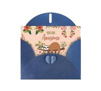 Cartes de vœux vierges avec motif paresseux You Are Awesome pour anniversaires, Saint-Valentin, fêtes, mariages, 10,2 x 15,2 cm, enveloppe bleue