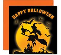 Cartes d'Halloween pour lui elle - Silhouette de sorcière d'Halloween - Carte d'Halloween pour lui elle maman papa frère sœur ami collègue 145mm - Cadeaux effrayants cartes de vœux saisonnières
