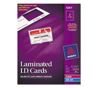 Cartes d'identit plastifi es laser/jet d'encre Avery 5361 2-1/4 po x 3-1/2 po 30/bo te Blanc