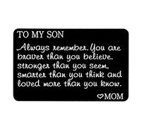 Cartes d'insertion de portefeuille inspirantes gravées « You are Braver Stronger » - Cadeau d'anniversaire pour fils de la part de maman