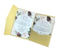 Cartes D'invitation De Mariage Carte d'invitation de mariage à trois volets, 50 ensembles, impression personnalisée, Invitations de fiançailles, de baptême, d'anniversaire XV(Dark Gold,Whole Set Blank
