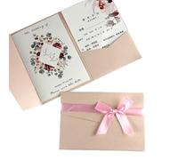 Cartes D'invitation De Mariage Carte d'invitation de mariage rouge imprimée, 50 pièces, cartes de mariage de fiançailles à trois volets(Light Pink,1Cover 2 Print sheet)
